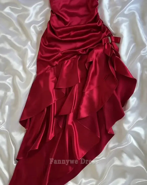 Sheath Halter Vintage Wine Red Satin Long formal dresses Bridesmaid Dresses evening gown Prom Dress