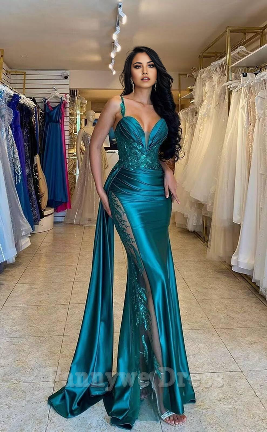 Meerjungfrau Sparkly Sweetheart Satin Abendkleider Brautjungfernkleider Abendkleid Ballkleid mit Schlitz Plissee 