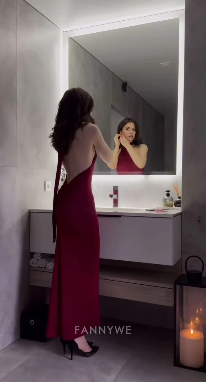 Sheath Halter Charming Open Back Wine Red Long formal dresses Bridesmaid Dresses evening gown Prom Dress