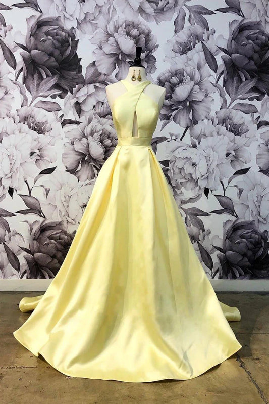 Simple satin long prom dress