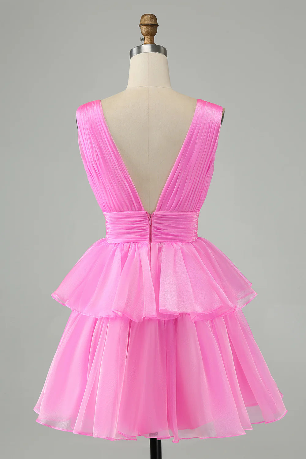 A Line V Neck Pleated Tiered Short Homecoming Dress