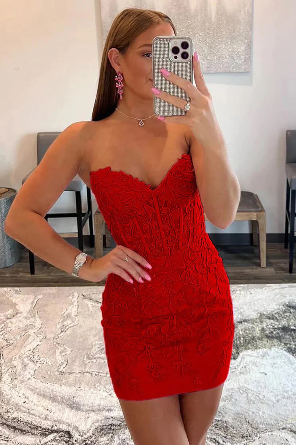 Sheath Tight Short Homecoming Dress with Appliques