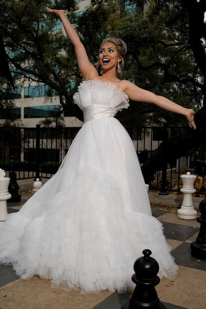 A-Linien-Brautkleid aus Tüll ohne Träger