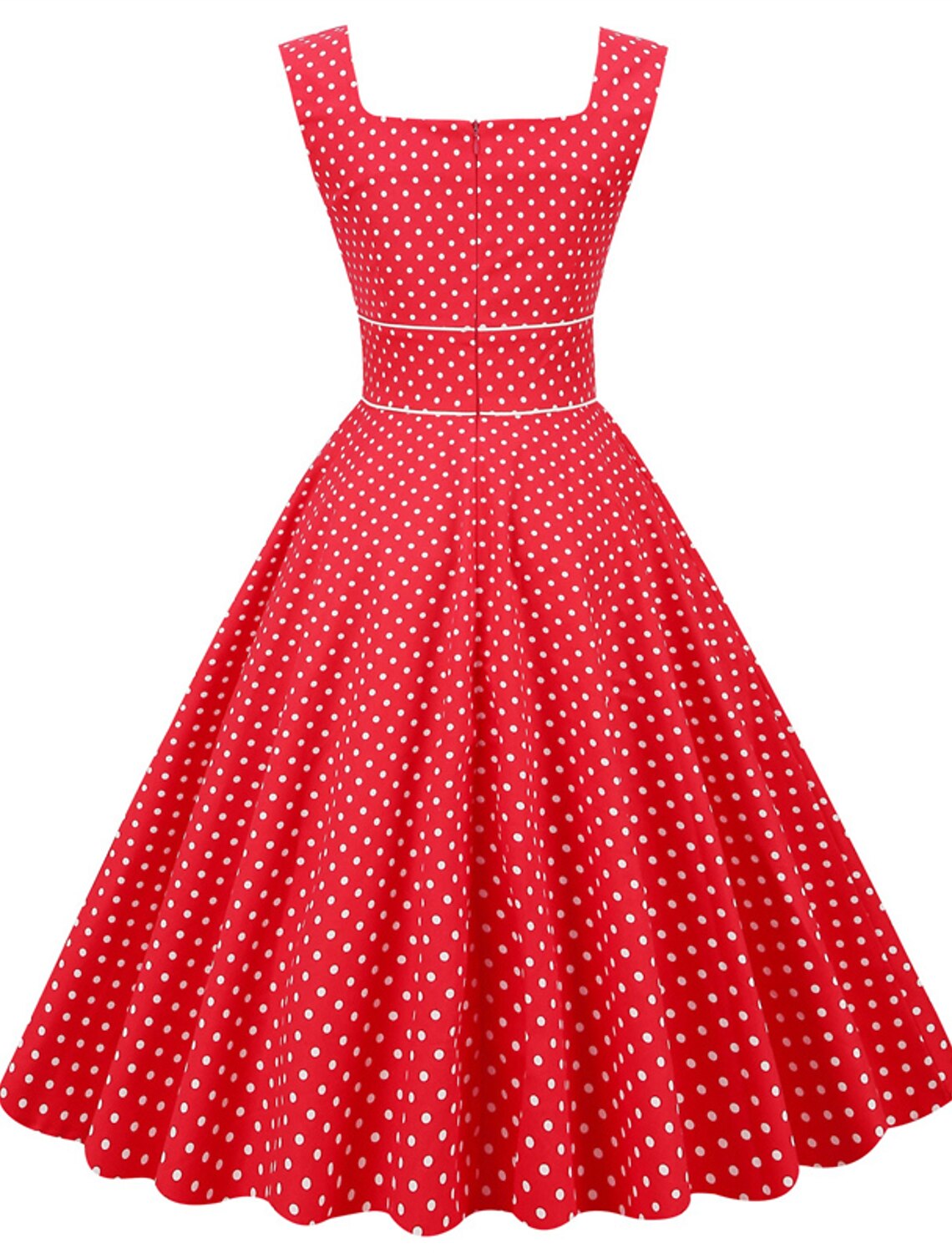 Vestido de fiesta de corte A, estilo vintage, largo hasta la rodilla, sin mangas, escote cuadrado, licra, con pliegues