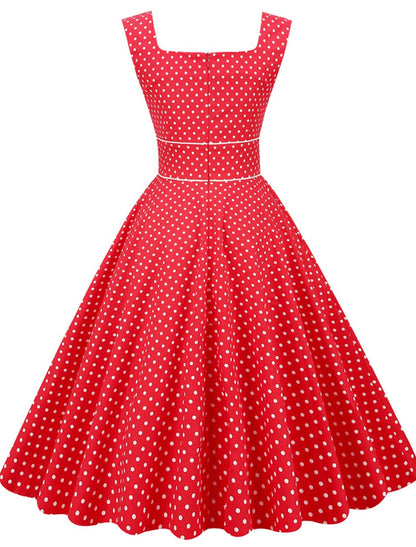 Vestido de fiesta de corte A, estilo vintage, largo hasta la rodilla, sin mangas, escote cuadrado, licra, con pliegues