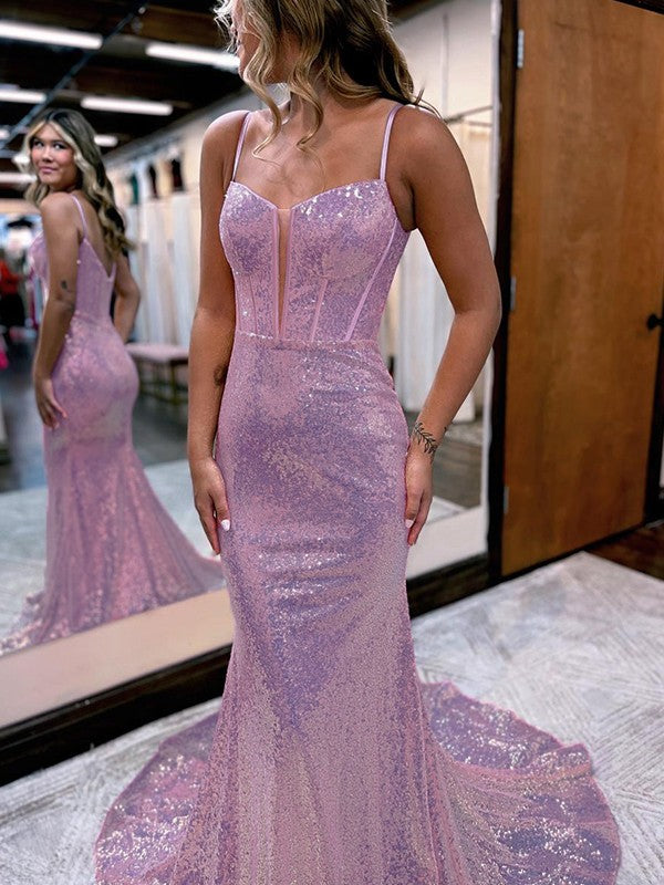 Trumpet/Mermaid Sequins Sweetheart Sleeveless Court Train Corset Dresses