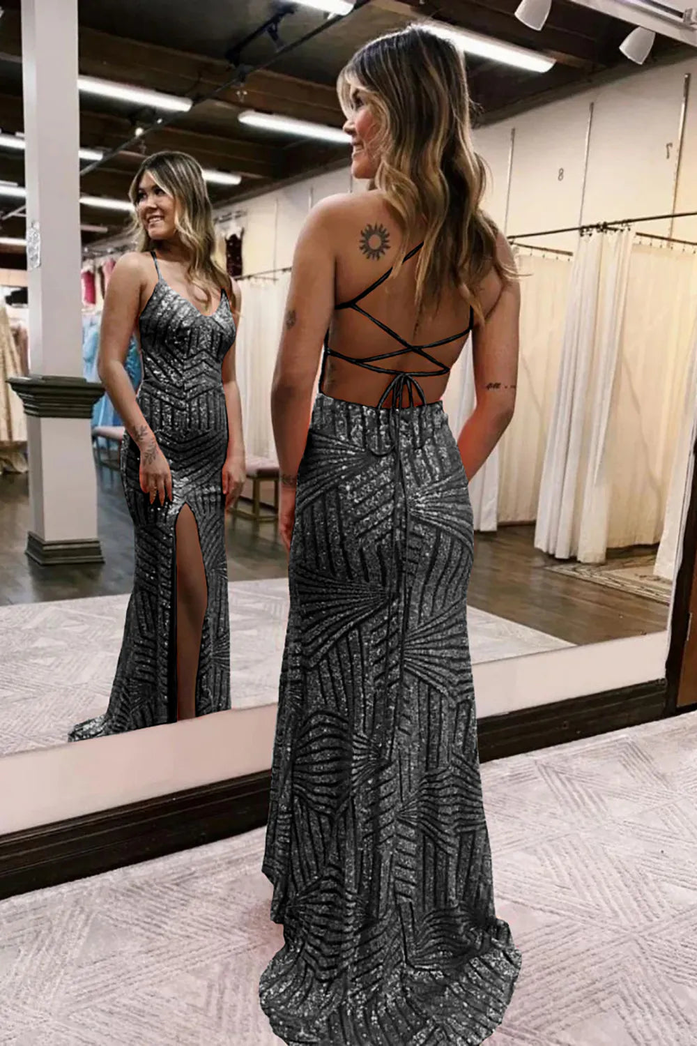 Sparkly Sequin Long Glitter Split Prom Dress