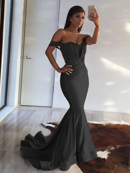 Mermaid Sleeveless Off-the-Shoulder Sweep/Brush Train With Ruffles Spandex Dresses