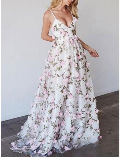 Sheath / Column Prom Dresses Floral Dress Sweet 16 Sweep / Brush Train Sleeveless Spaghetti Strap Lace with Pleats Appliques