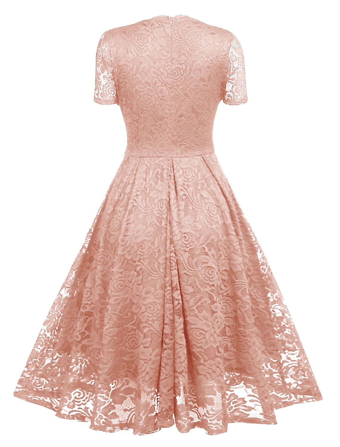 Vestidos de cóctel de corte A, minimalistas, para fiestas, hasta la rodilla, manga corta, escote en V, licra, con aplicación de encaje.