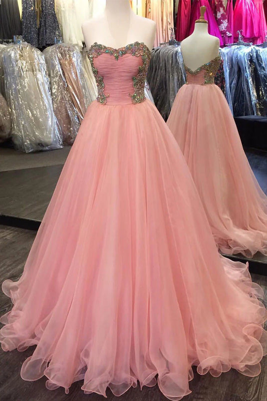Sweetheart neck tulle long prom dress