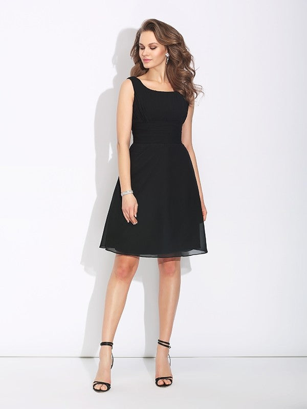 A-Line Chiffon Scoop Sleeveless Short/Mini With Bowknot Dresses