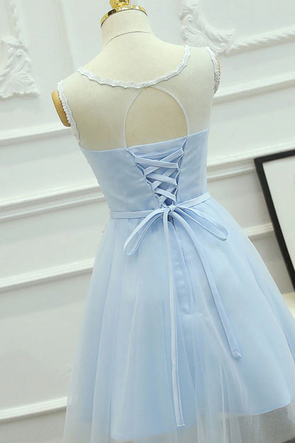round neck lace tulle prom dress