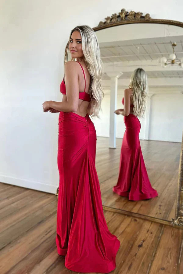 Vestido de fiesta formal con tirantes finos y corte sexy