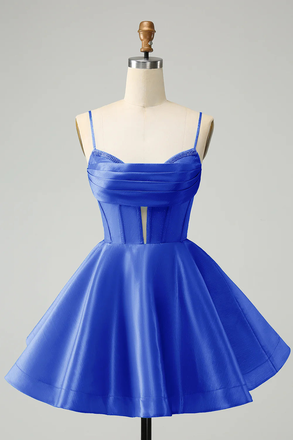 A Line Cute Glitter Spaghetti Straps Corset Homecoming Dress with Beading