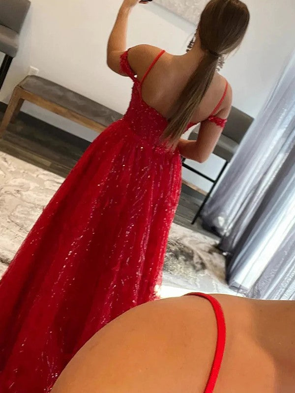 A-Line/Princess Ruffles Spaghetti Straps Sleeveless Sweep/Brush Train Dresses