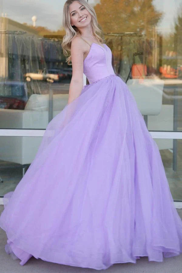 A-line Sweetheart Ball Gown Prom Dresses Lilac Tulle Formal Dress