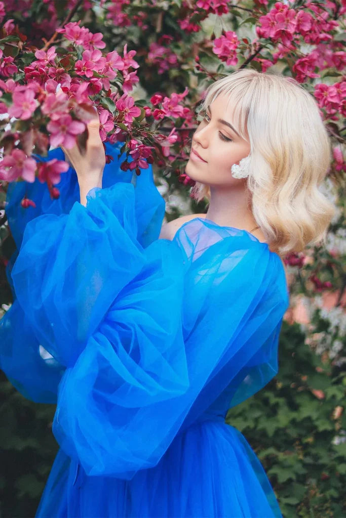 Lace Applique Illusion Sleeves Tulle Long Prom Dress with Slit