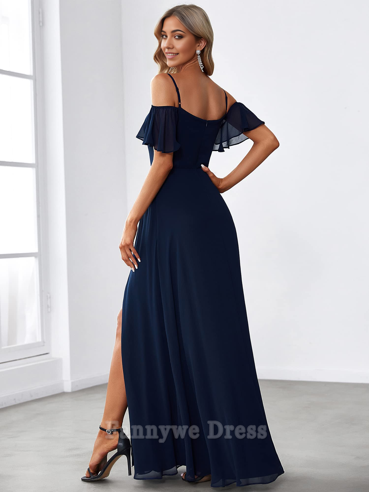 A-Line Off Shoulder Short Sleeve Split Floor Length formal dresses Bridesmaid Dresses evening gown Prom Dress