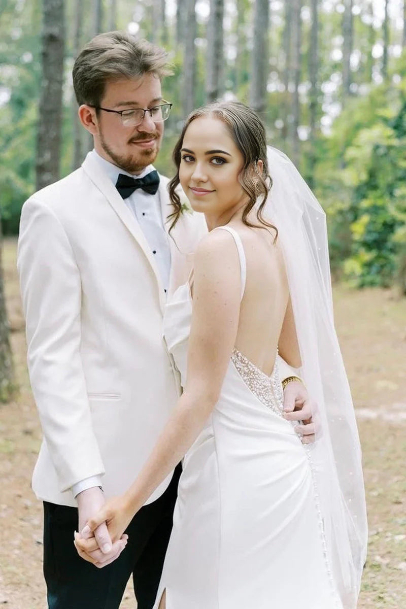 Mermaid Satin Cowl Neck Wedding Dress with Slit