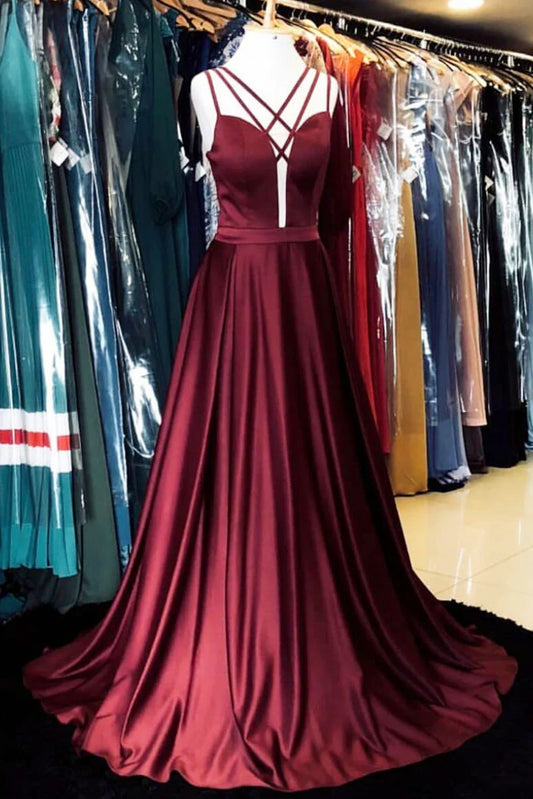 Simple satin long prom dress