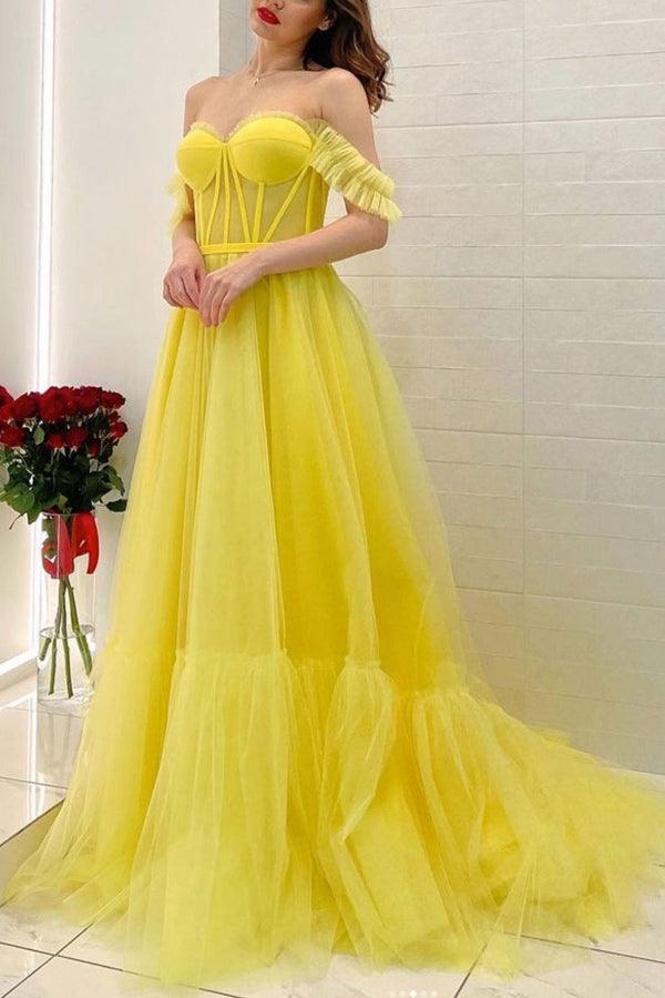 A-line Off The Shoulder Tulle Long Prom Dress