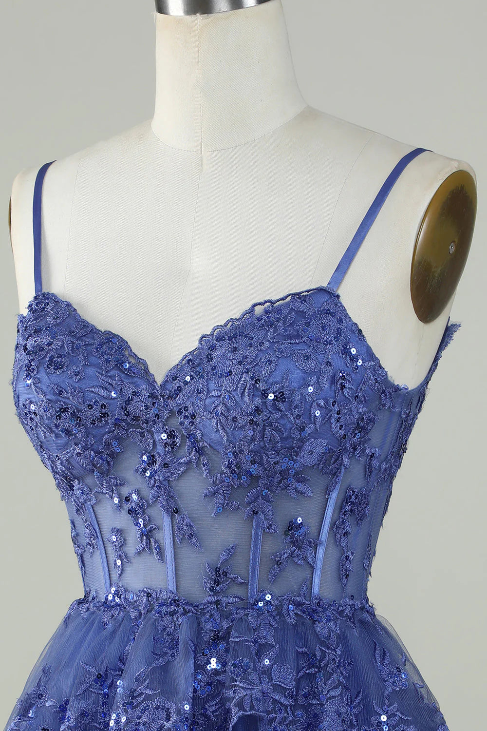 A Line Spaghetti Straps Sparkly Corset Homecoming Dress