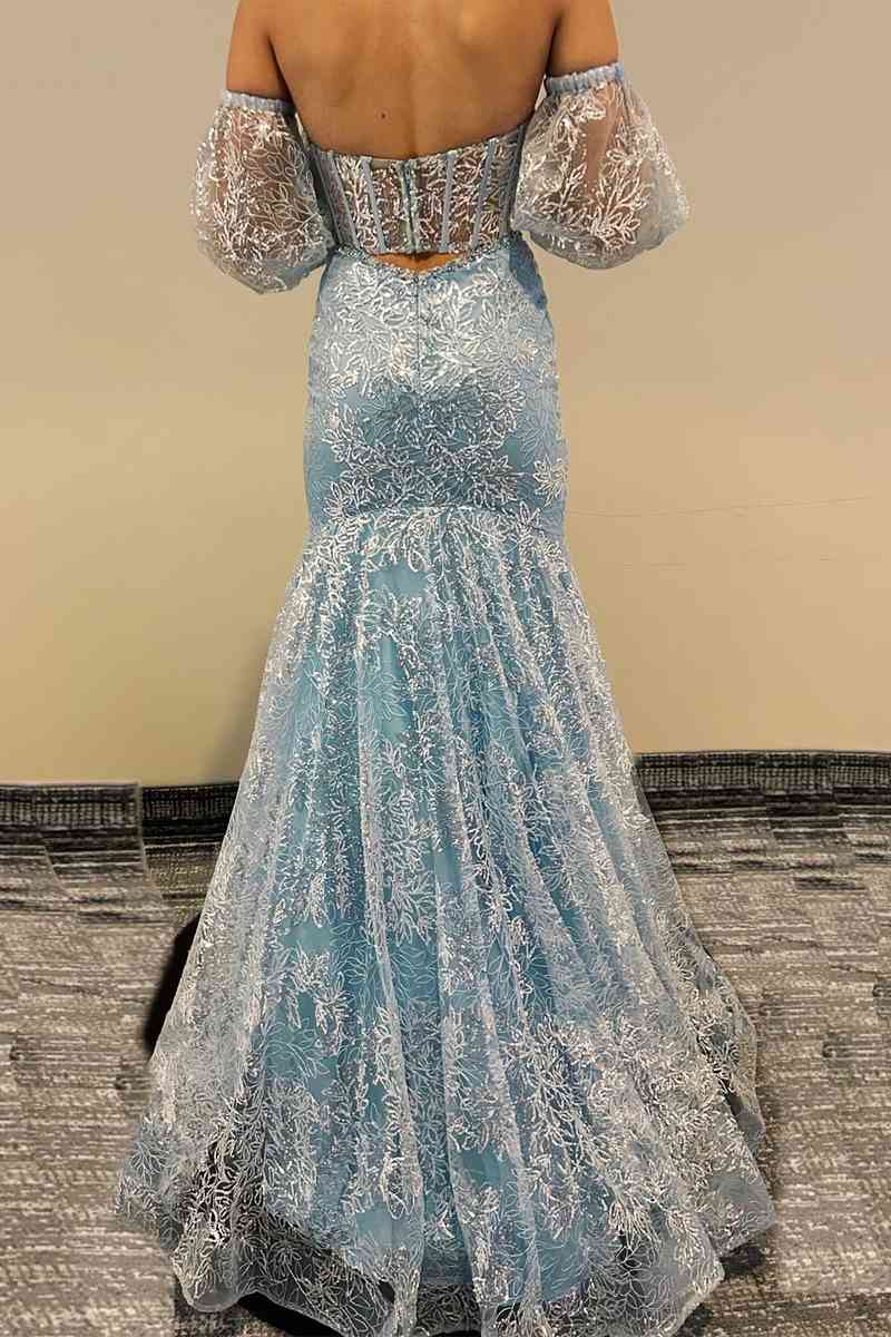 Vestido de fiesta con corsé de encaje transparente y escote corazón de sirena