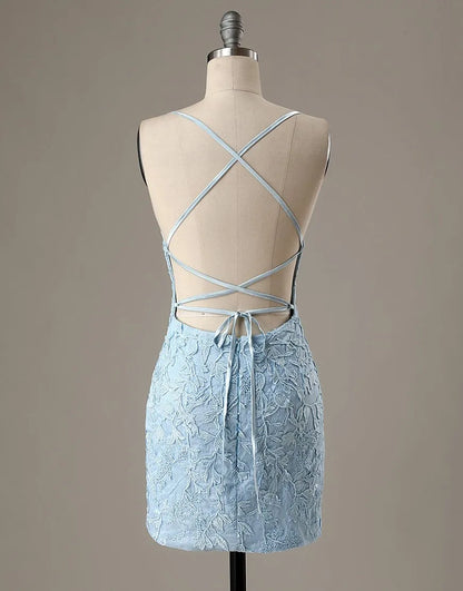 Bodycon Blue Homecoming Dress Backless Party Dress