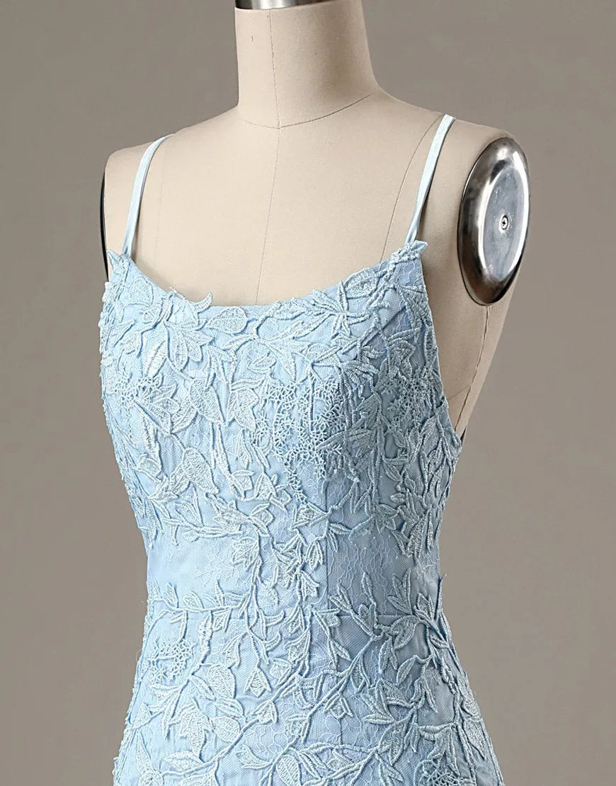 Vestido ajustado azul de regreso a casa, vestido de fiesta sin espalda 