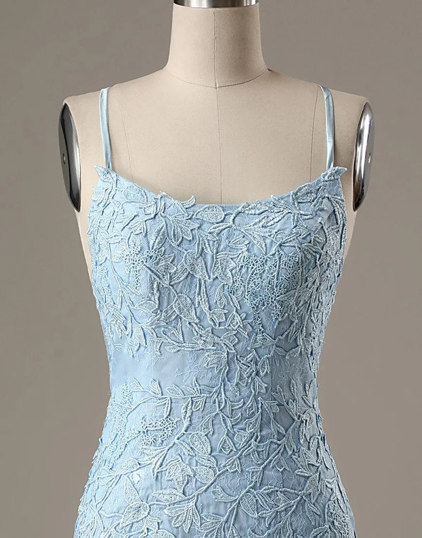 Vestido ajustado azul de regreso a casa, vestido de fiesta sin espalda 