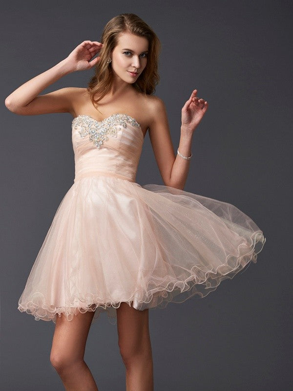Vestidos de fiesta de satén tipo seda, cortos, sin mangas, corte princesa/escote corazón