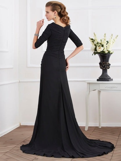 A-Linie/Princess-Linie 1/2 Ärmel Falten Lange Chiffon Kleider