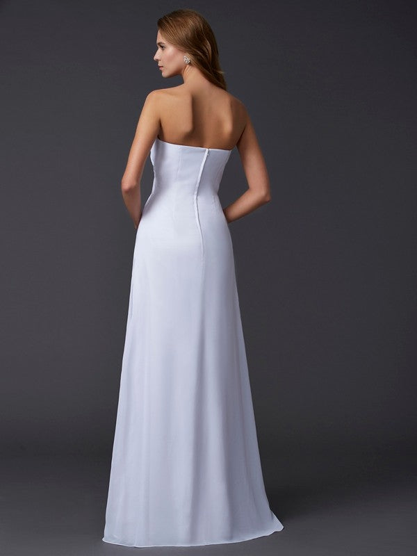 Sheath/Column Sweetheart Sleeveless Pleats Long Chiffon Dresses