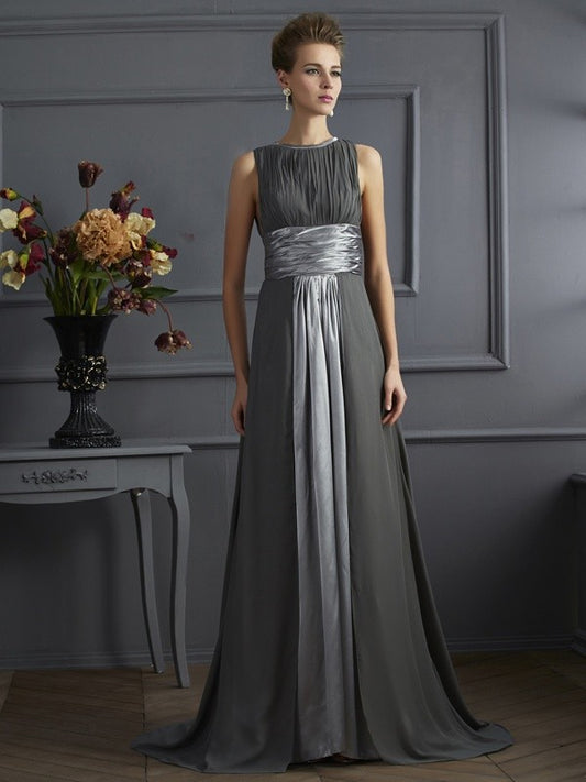 A-Linie/Princess-Linie Stehkragen Ärmellos Falten Lange Chiffon Kleider