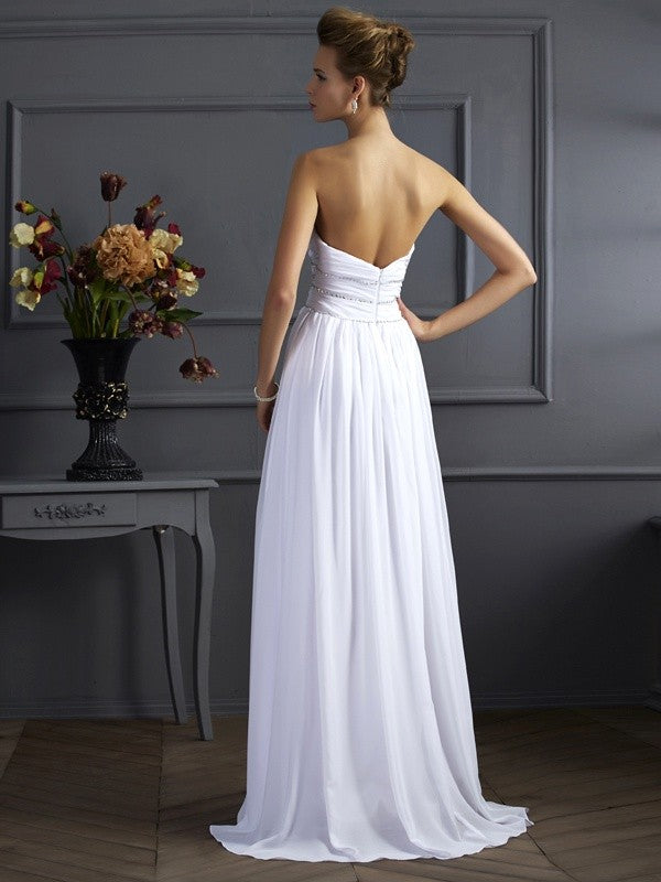 A-Line/Princess Sweetheart Sleeveless Beading Long Applique Chiffon Dresses
