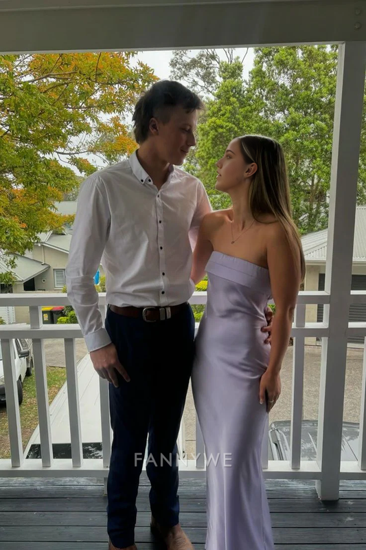 Etuikleid Trägerlos Satin Lila Lange Abendkleider Brautjungfernkleider Abendkleid Ballkleid 