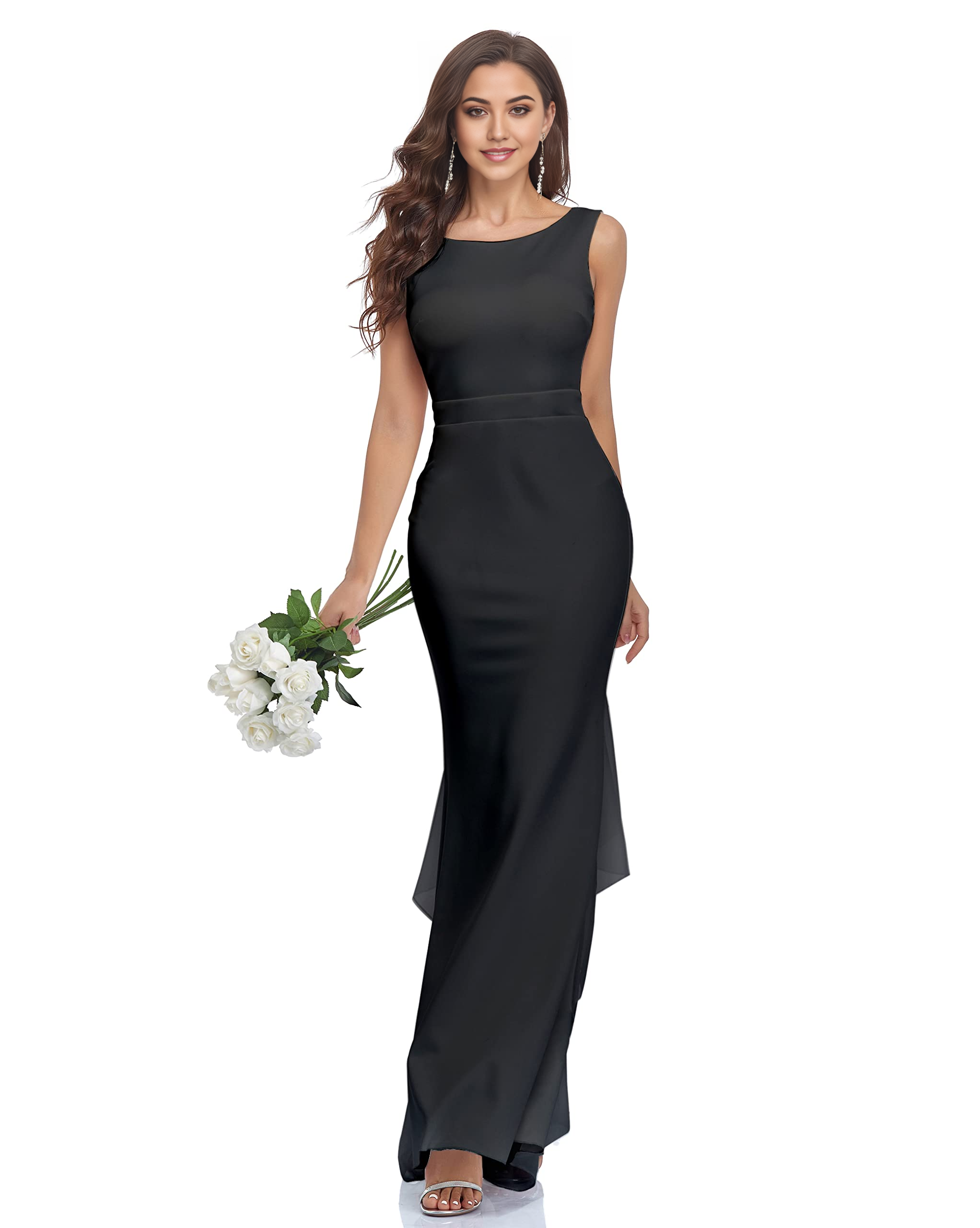 Mermaid Crew Neck Backless Ruffled Bodycon formal dresses evening gown Prom Dress