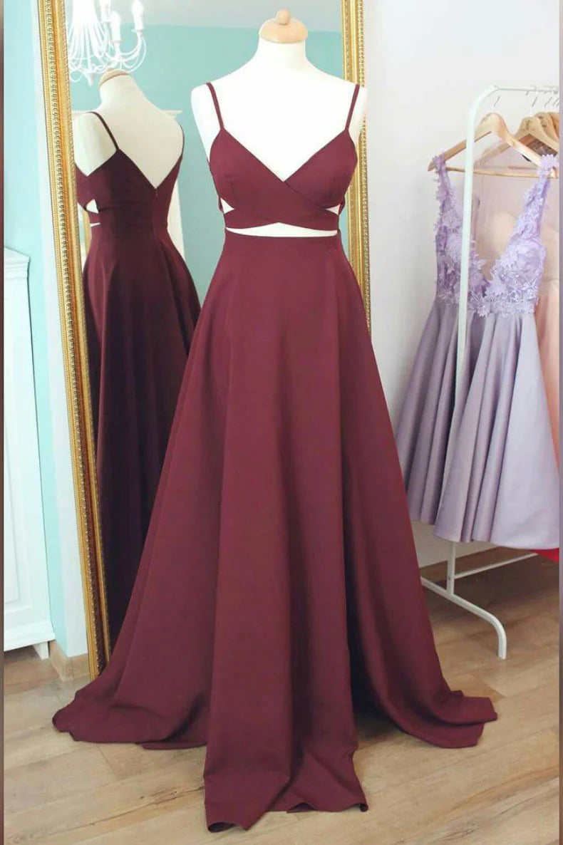 Simple v neck long prom dress