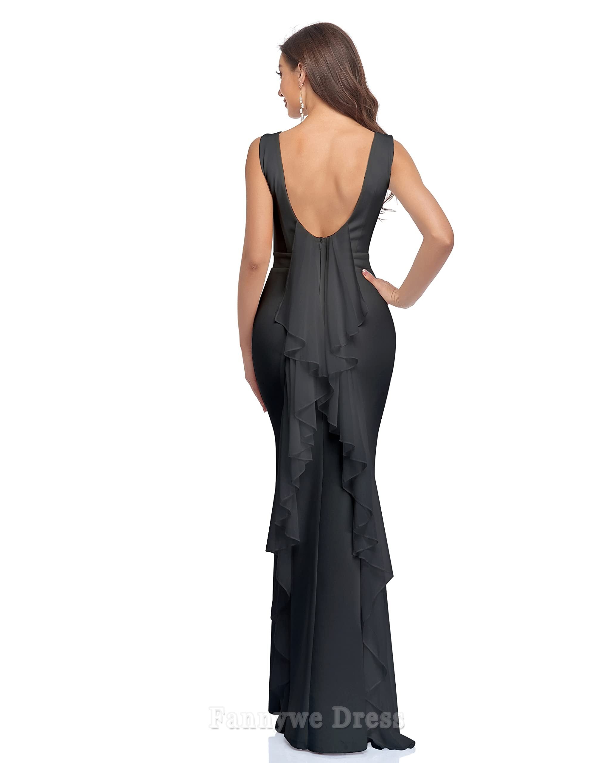 Mermaid Crew Neck Backless Ruffled Bodycon formal dresses evening gown Prom Dress