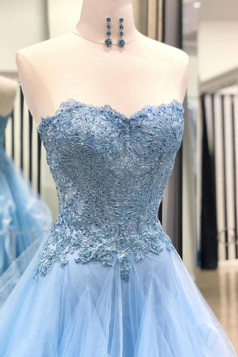 Sweetheart neck tulle lace long prom dress