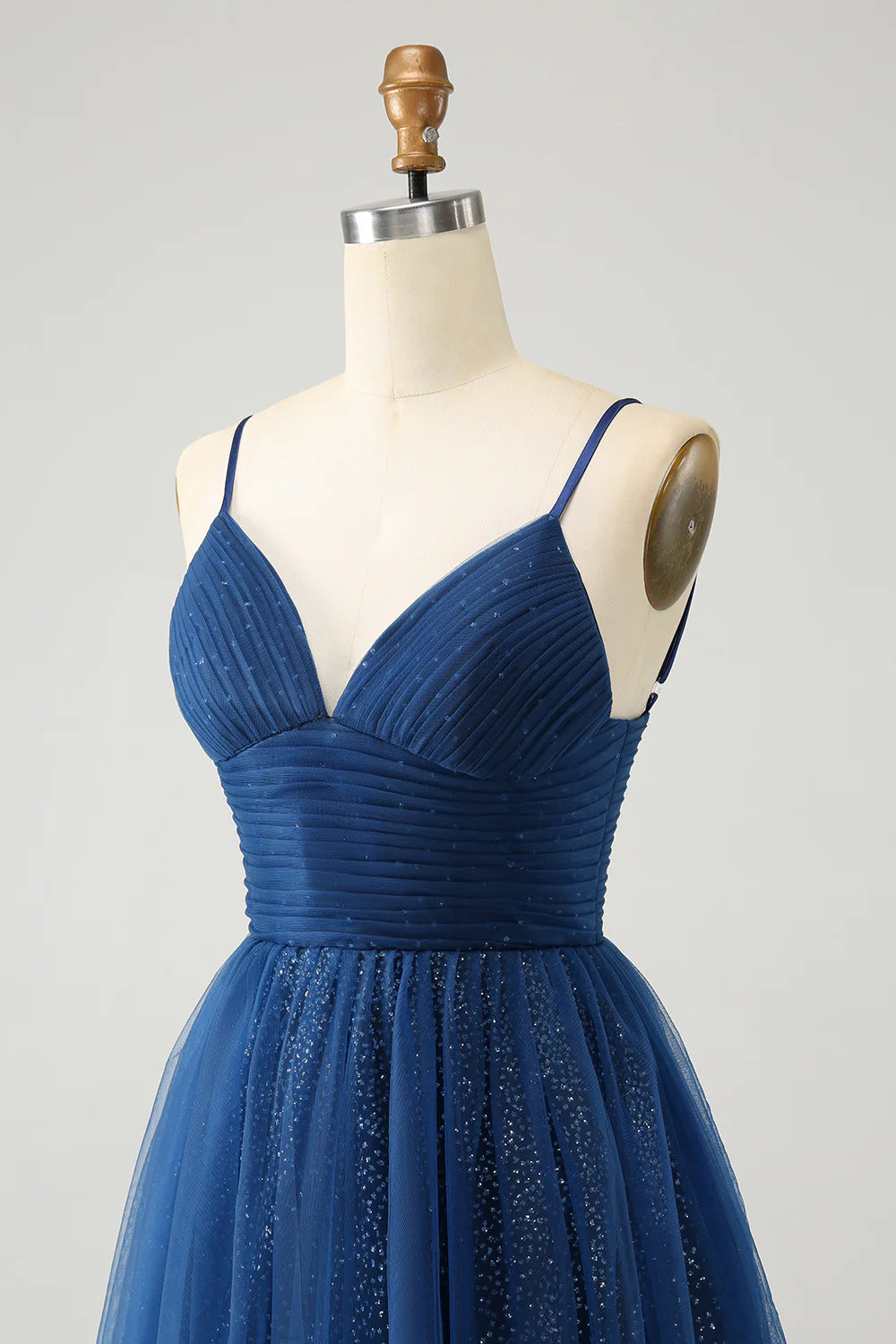 A Line Spaghetti Straps Tulle Lace- Up Back Homecoming Dress
