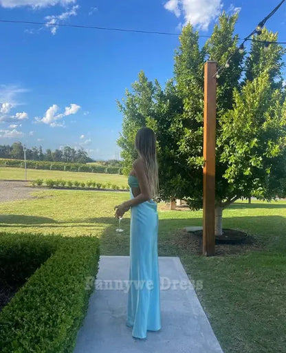 Vestido formal azul claro con tirantes finos, vestido de dama de honor, vestido de noche, vestido de fiesta 