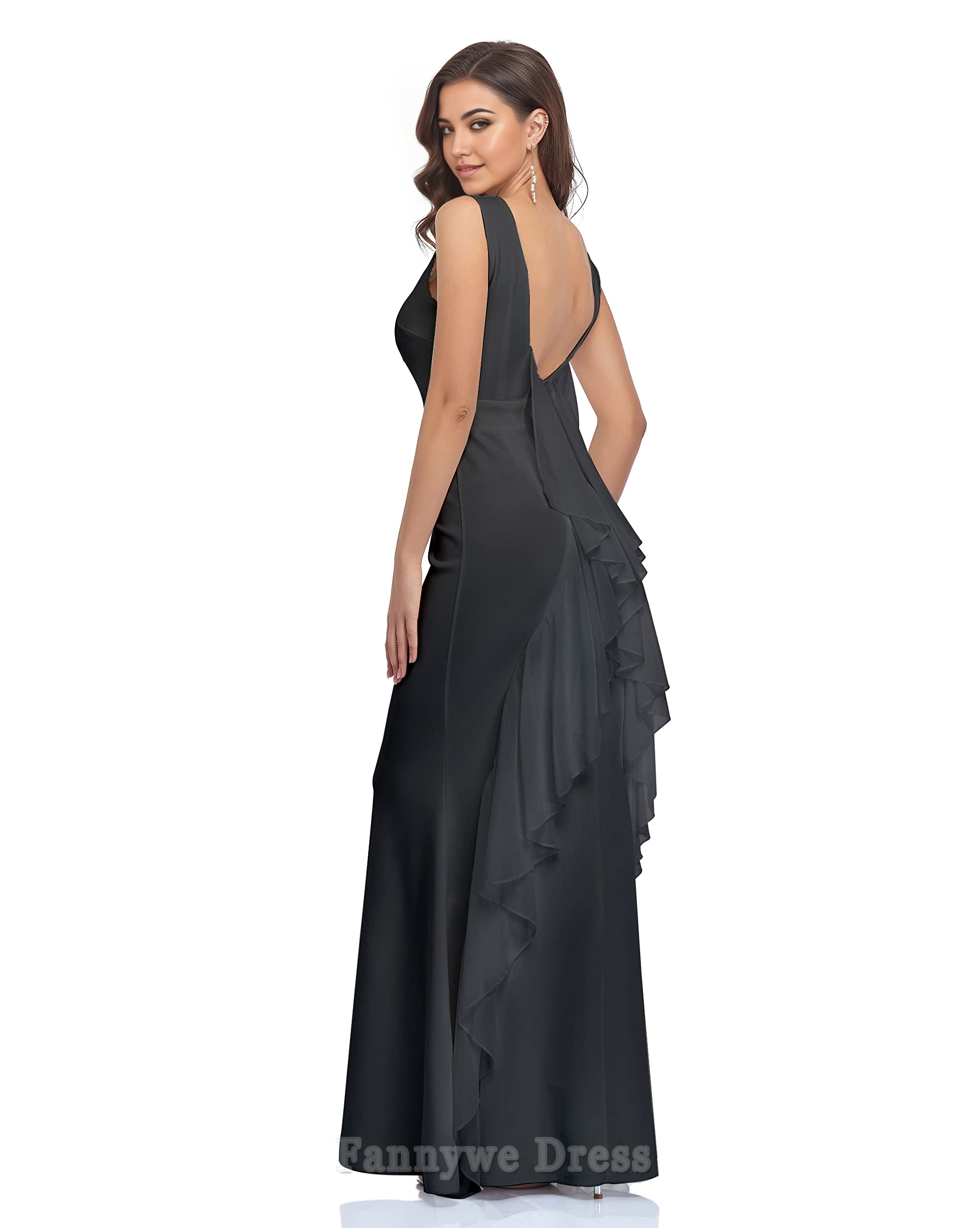 Mermaid Crew Neck Backless Ruffled Bodycon formal dresses evening gown Prom Dress