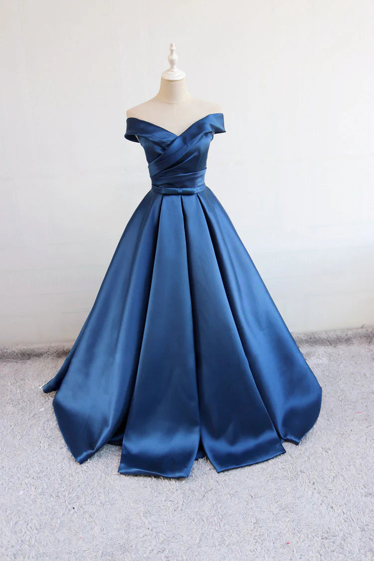 V neck satin long prom dress
