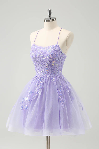 A Line Cute Glitter Sequins Short Homecoming Dress with Appliques