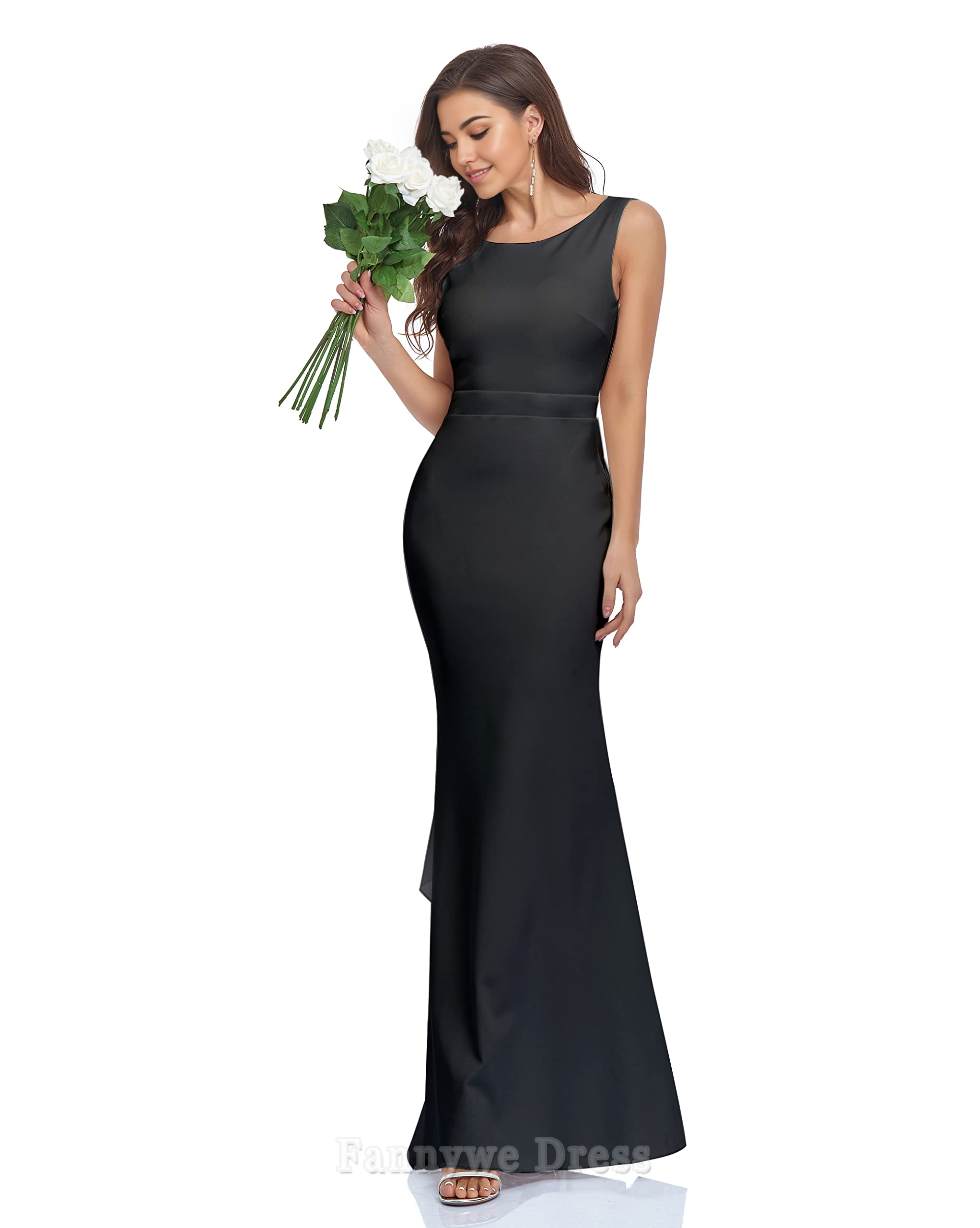 Mermaid Crew Neck Backless Ruffled Bodycon formal dresses evening gown Prom Dress