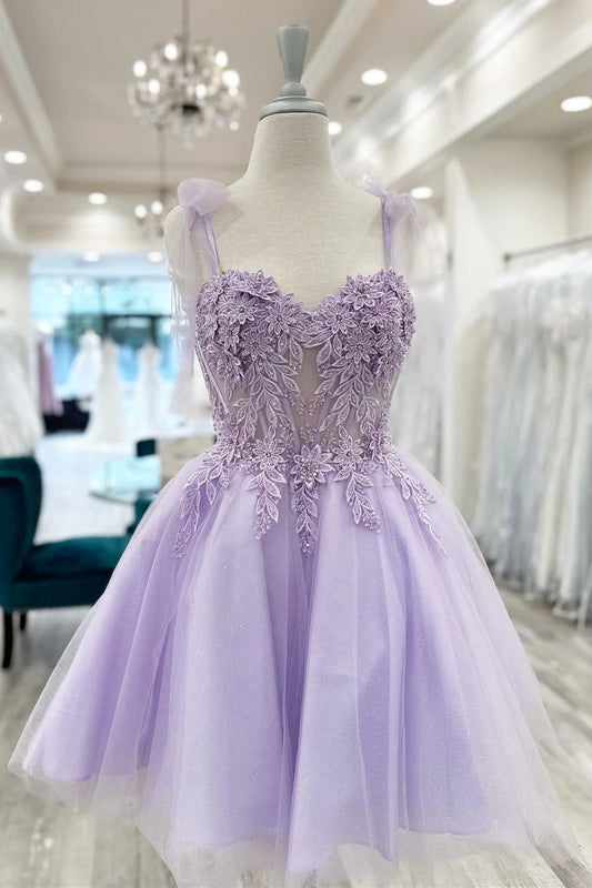 A-Line Floral Appliques Sweetheart Short Homecoming Dress
