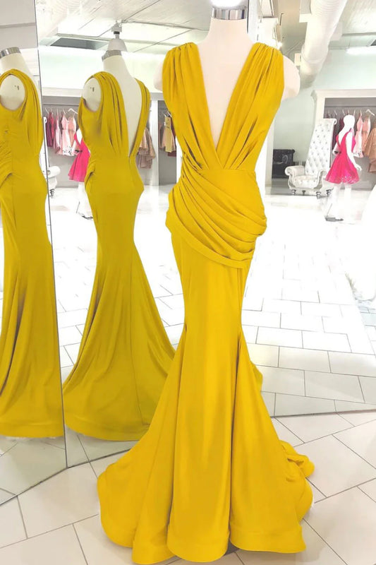 V neck long prom dress