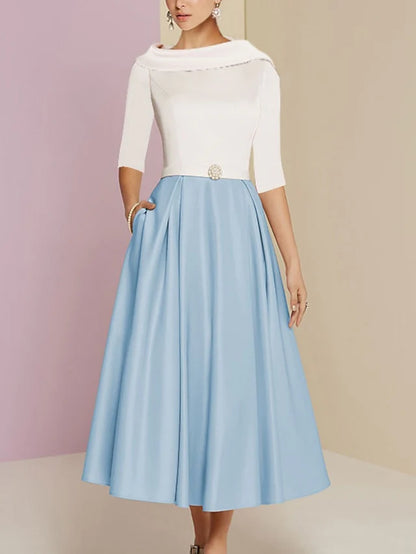 A-Line Neck Sleeve Tea Length Mother Of The Bride Dresses